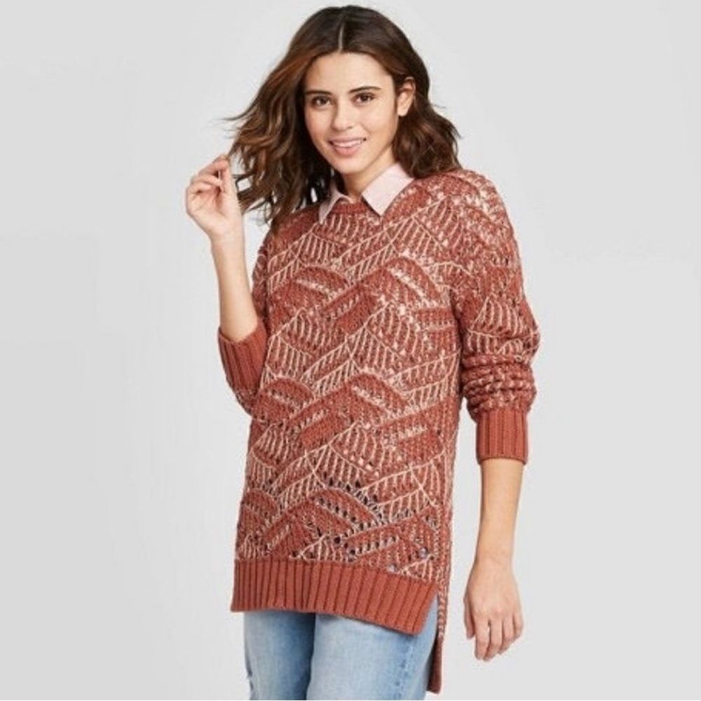 Universal Thread Open Stitch Tunic Sweater Burnt Orange XS NWT